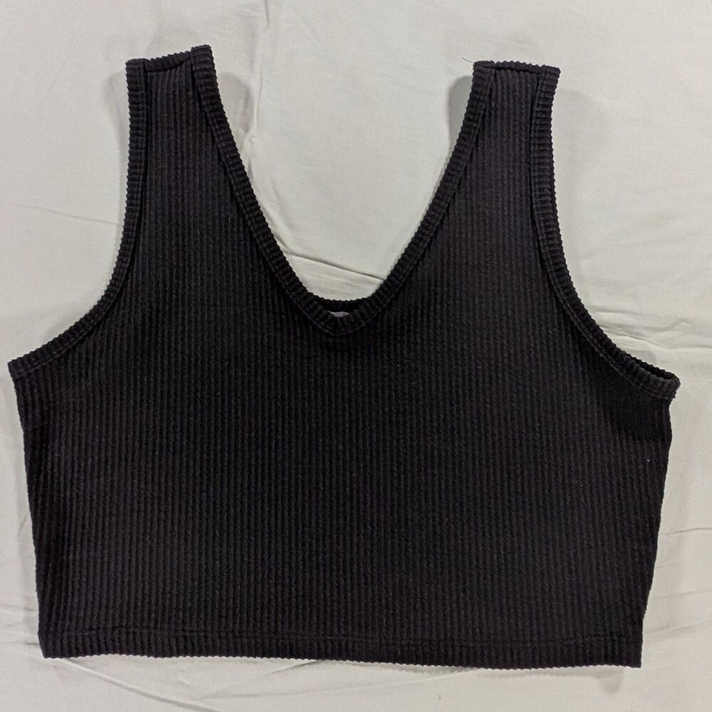White Birch Women's Scoop Neck Ribed Crop Tank Top Black Size 1X